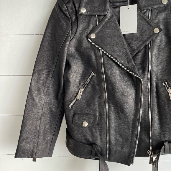 NWT Anine Bing Cropped Moto Leather Jacket in Black Size XS - Picture 8 of 11
